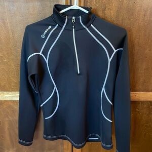 Sunice 3/4 zip black fitness hoodie with stitch detail.